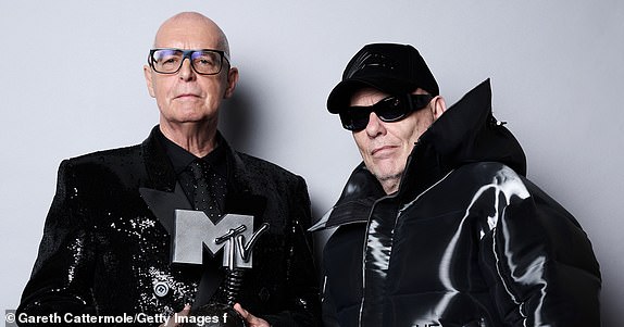 MANCHESTER, ENGLAND - NOVEMBER 10: Neil Tennant and Chris Lowe of Pet Shop Boys during the MTV EMAs 2024 held at Co-op Live on November 10, 2024 in Manchester, England. (Photo by Gareth Cattermole/MTV EMA/Gareth Cattermole/Getty Images for Viacom International)