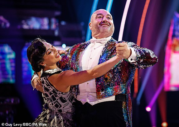 EMBARGOED TO 2000 SATURDAY NOVEMBER 9For use in UK, Ireland or Benelux countries only BBC handout photo of Wynne Evans and Katya Jones , during the dress rehearsal for their appearance on the live show on Saturday for BBC1's Strictly Come Dancing. Picture date: Saturday November 9, 2024. PA Photo. See PA story SHOWBIZ Strictly. Photo credit should read: Guy Levy/BBC/PA WireNOTE TO EDITORS: Not for use more than 21 days after issue. You may use this picture without charge only for the purpose of publicising or reporting on current BBC programming, personnel or other BBC output or activity within 21 days of issue. Any use after that time MUST be cleared through BBC Picture Publicity. Please credit the image to the BBC and any named photographer or independent programme maker, as described in the caption.