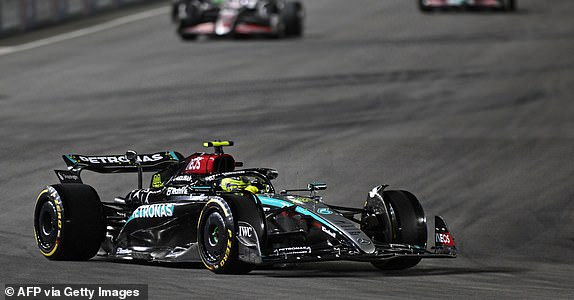 Mercedes' British driver Lewis Hamilton races during the Las Vegas Formula One Grand Prix in Las Vegas, Nevada on November 23, 2024. (Photo by Patrick T. Fallon / AFP) (Photo by PATRICK T. FALLON/AFP via Getty Images)