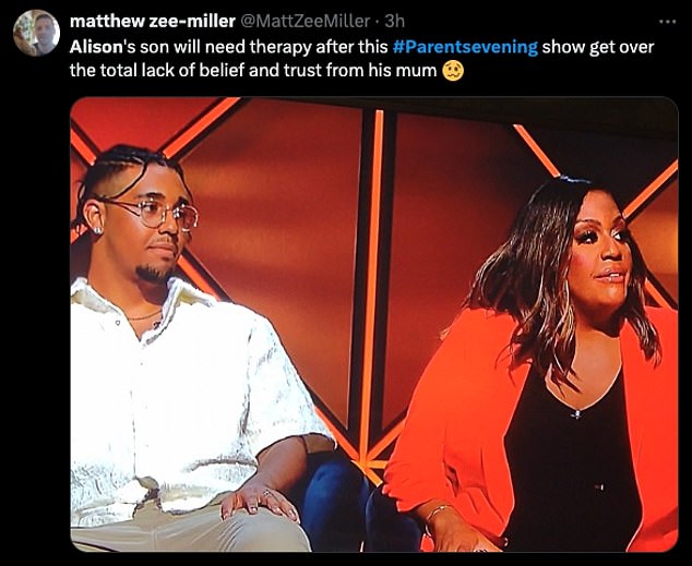 Uzimajući X neki ljuti: 'Ajde, Alison, daj Aidanu priliku, jadni momče': 'Zaboga, Alison, jadni momče': 'Alison Hammond bi stvarno trebala više vjerovati sposobnostima svog sina'