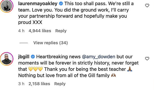 Both Lauren and JB shared their love for Amy in the comments