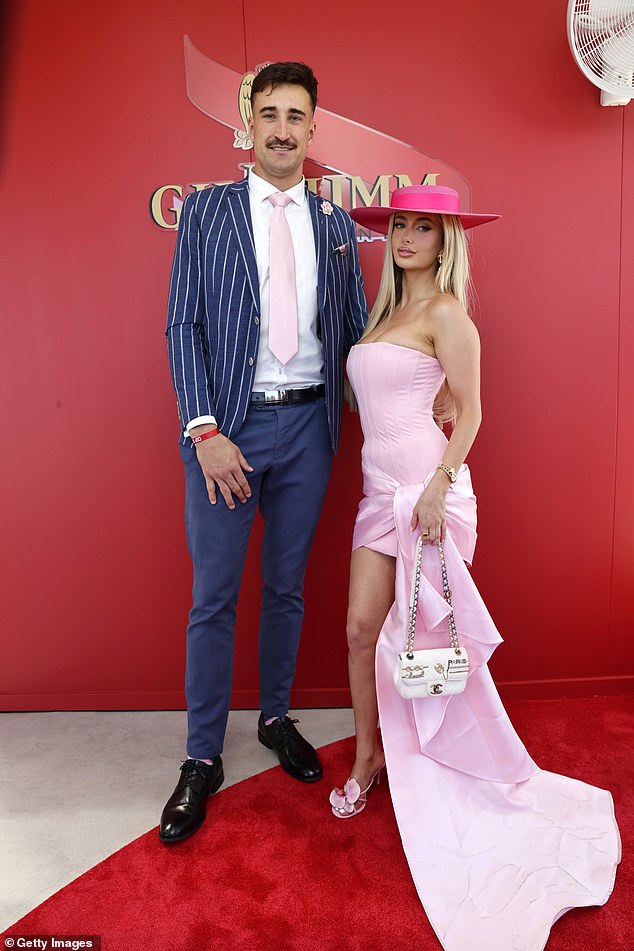 Footy's most talked-about couple Ivan Soldo and Chelsea Becirevic also made a loved-up appearance at the Melbourne Cup