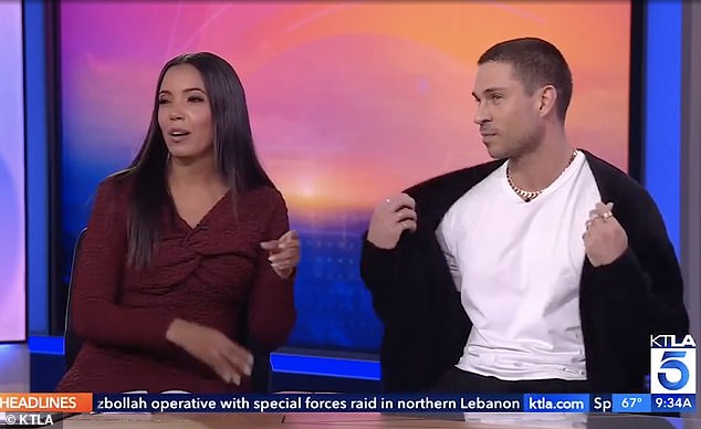 Bivša zvijezda TOWIE, 34, pridružio se američkoj postaji KTLA s voditeljicom Jasmine Simpkins i panelom, koji mu je drsko predložio da se skine u intervjuu