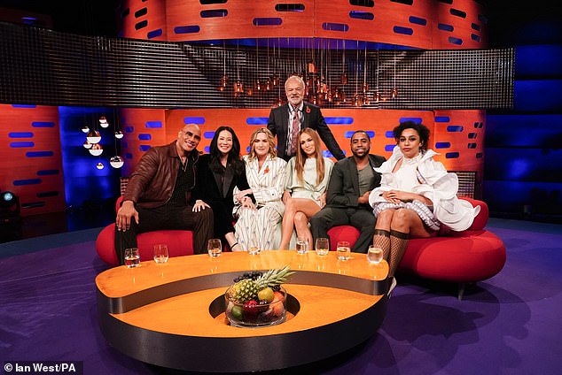(L-R) Dwayne Johnson, Lucy Liu, Kate Winslet, Graham Norton, Jennifer Lopez, Jharrel Jerome and Celeste