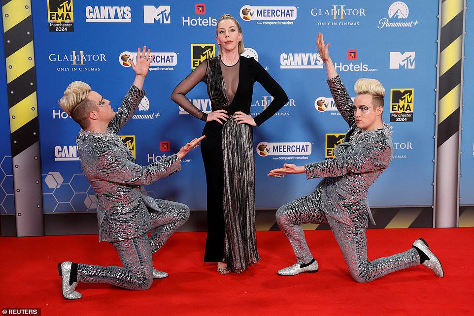 The star posed for a fun snap with Jedward