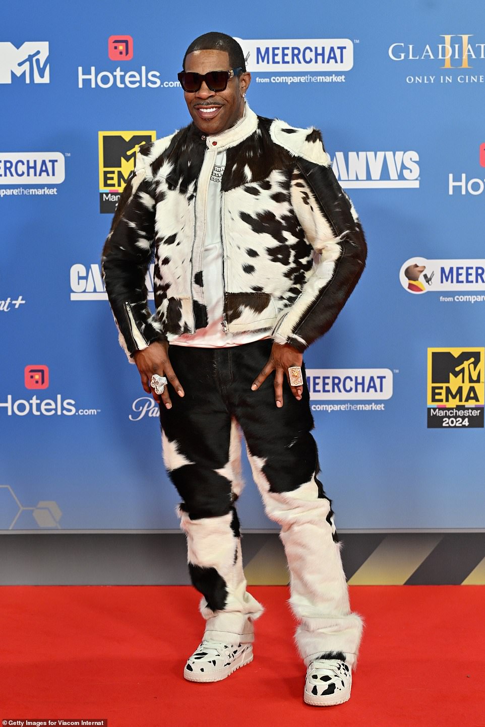 Busta Rhymes wore a cow print co-ord