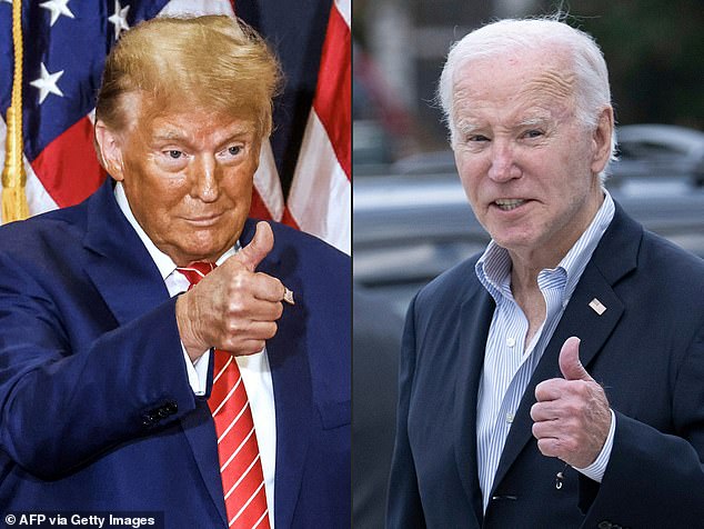 Hinchcliffe je ponovno objavio članak Axiosa u kojem se izvještava da je izlazna anketa pokazala da je 46 posto latinoameričkih birača glasalo za Trumpa; Trump je na slici (desno) 6. siječnja 2024. u Iowi. Joe Biden (desno) je na slici 4. studenog 2023. u Delawareu