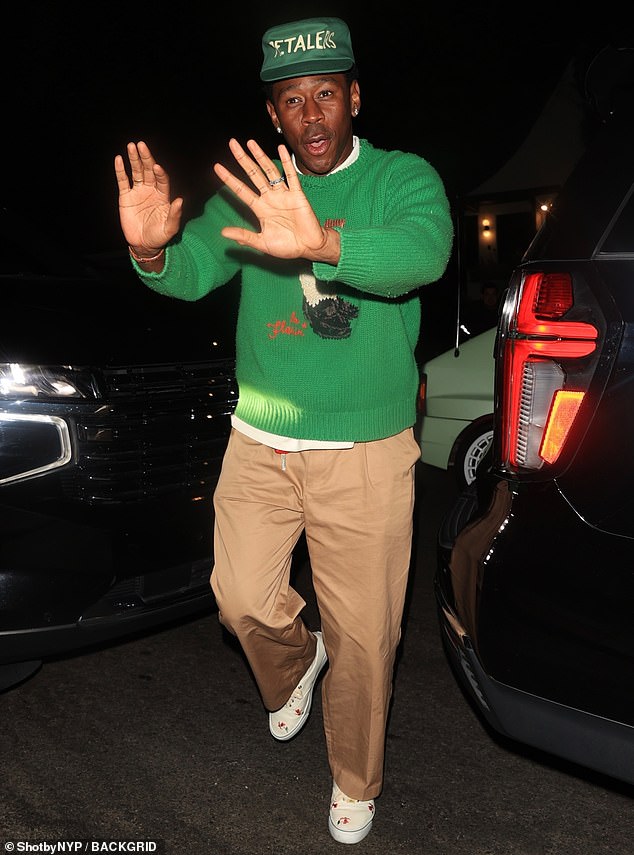 Other celebrities were seen arriving to the event on Thursday, such as Tyler, The Creator who wore a green sweater as well as tan pants and a green cap on top of his head