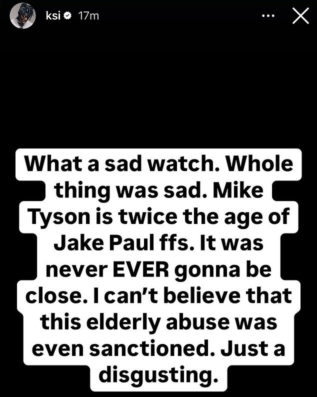 KSI, koji se borio s Paulovim bratom Loganom 2019., opisao je borbu u Teksasu kao 'zlostavljanje starijih osoba'