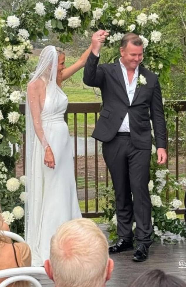 Anthony Bell and Annika Martyn are pictured tying the knot on Saturday