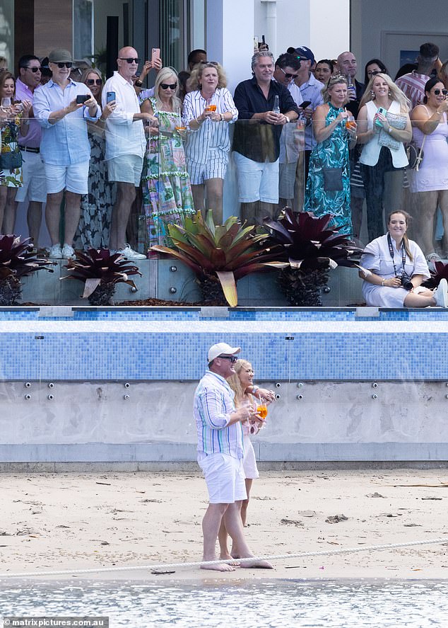 Anthony Bell and Annika Martyn continued their wedding celebrations on Sunday with a breezy after-party at a waterfront mansion in Noosa