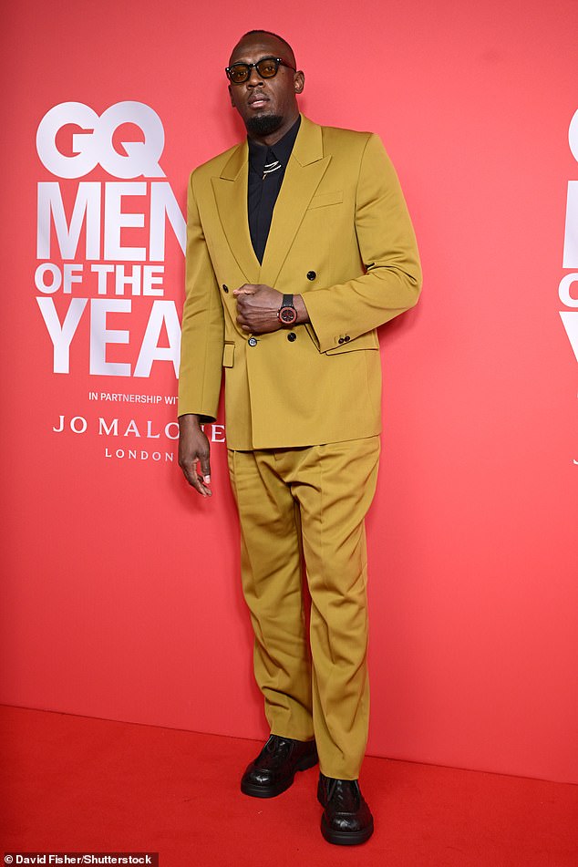 Usain Bolt wore a striking mustard suit and chunky boots