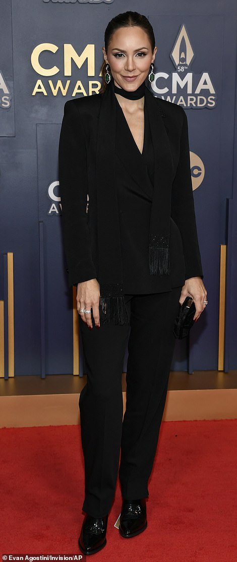 Katharine McPhee, 40, looked business chic in a black suit