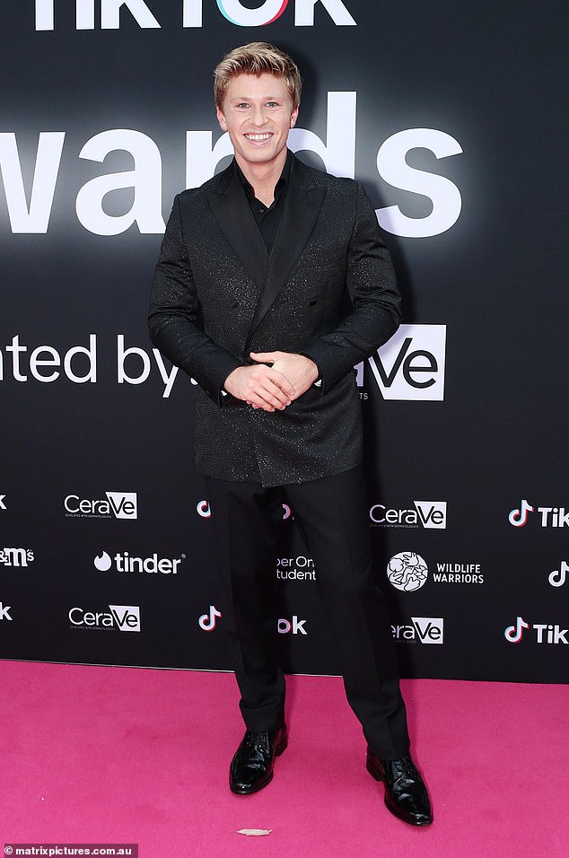 Robert Irwin, 20, was a vision in black as he stepped out in Sydney for the glittering event. Pictured