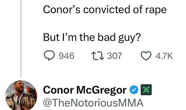 Conor McGregor poslao je Jakeu Paulu zadivljujući odgovor od šest riječi nakon što je YouTube boksač ismijao UFC zvijezdu nakon presude za seksualni napad u sada izbrisanoj objavi na društvenim mrežama