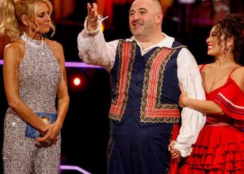 Wynne Evans is eliminated during Blackpool Tower week after losing dance off against Montell Douglas