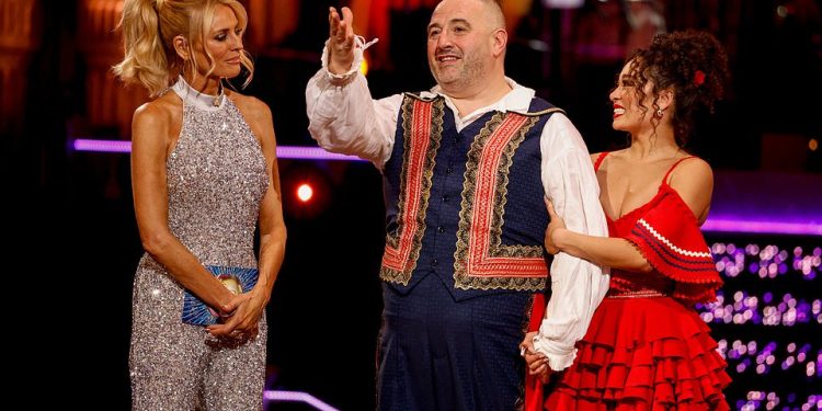 Wynne Evans is eliminated during Blackpool Tower week after losing dance off against Montell Douglas