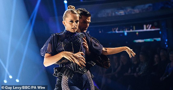 For use in UK, Ireland or Benelux countries only BBC handout photo of Tasha Ghouri and Aljaz Skorjanec, during the live show of Saturday's Strictly Come Dancing show on BBC1. Picture date: Saturday November 30, 2024. PA Photo. See PA story SHOWBIZ Strictly. Photo credit should read: Guy Levy/BBC/PA WireNOTE TO EDITORS: Not for use more than 21 days after issue. You may use this picture without charge only for the purpose of publicising or reporting on current BBC programming, personnel or other BBC output or activity within 21 days of issue. Any use after that time MUST be cleared through BBC Picture Publicity. Please credit the image to the BBC and any named photographer or independent programme maker, as described in the caption.