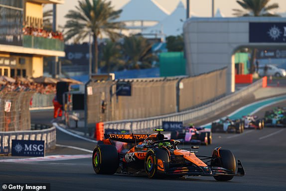 ABU DHABI, UNITED ARAB EMIRATES - DECEMBER 08: Lando Norris of Great Britain driving the (4) McLaren MCL38 Mercedes on track during the F1 Grand Prix of Abu Dhabi at Yas Marina Circuit on December 08, 2024 in Abu Dhabi, United Arab Emirates. (Photo by Joe Portlock/Getty Images)