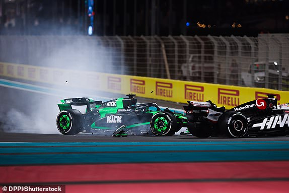 Mandatory Credit: Photo by DPPI/Shutterstock (14981162ay) 77 BOTTAS Valtteri (fin), Stake F1 Team Kick Sauber C44, action and 20 MAGNUSSEN Kevin (den), Haas F1 Team VF-24 Ferrari, action crash, accident, during the Formula 1 Etihad Airways Abu Dhabi Grand Prix 2024, 24th round of the 2024 Formula One World Championship from December 6 to 8, 2024 on the Yas Marina Circuit, in Abu Dhabi, United Arab Emirates - Photo Xavi Bonilla / DPPI F1 - ABU DHABI GRAND PRIX 2024, , Abu Dhabi, Emirats Arabes Unis - 08 Dec 2024