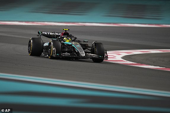 Mercedes driver Lewis Hamilton of Britain in action during the Formula One Abu Dhabi Grand Prix at the Yas Marina Circuit in Abu Dhabi, UAE, Sunday, Dec. 8, 2024. (AP Photo/Altaf Qadri)