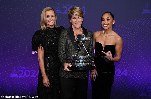 Gabby Logan, Clare Balding and Alex Scott arriving for the 2024 BBC Sports Personality of the Year Awards held at MediaCityUK, Salford. Picture date: Tuesday December 17, 2024. PA Photo. See PA story SPORT Personality. Photo credit should read: Martin Rickett/PA Wire.RESTRICTIONS: Use subject to restrictions. Editorial use only, no commercial use without prior consent from rights holder.