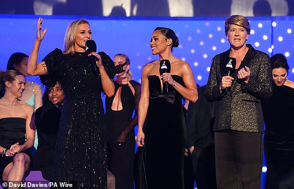 (left to right) Gabby Logan, Alex Scott and Clare Balding during the 2024 BBC Sports Personality of the Year Awards held at MediaCityUK, Salford. Picture date: Tuesday December 17, 2024. PA Photo. See PA story SPORT Personality. Photo credit should read: David Davies/PA Wire.RESTRICTIONS: Use subject to restrictions. Editorial use only, no commercial use without prior consent from rights holder.