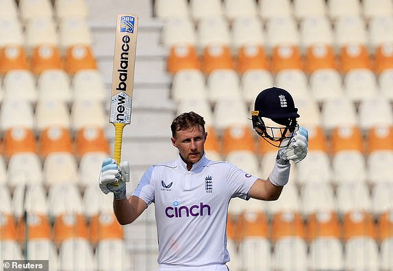 Cricket - First Test - England v Pakistan - Multan Cricket Stadium, Multan, Pakistan - October 9, 2024 England's Joe Root celebrates after reaching his century REUTERS/Akhtar Soomro     TPX IMAGES OF THE DAY