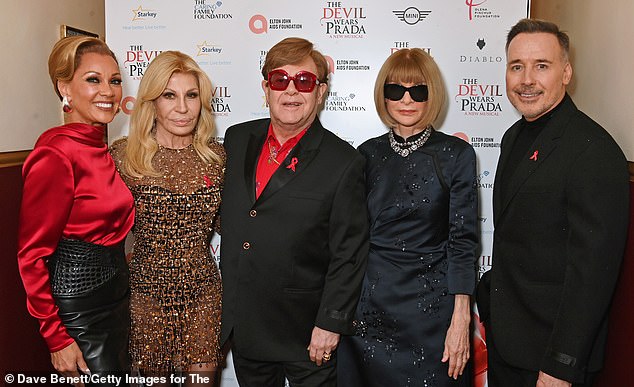(L-R) Vanessa Williams, Donatella Versace, Sir Elton John, Dame Anna Wintour and David Furnish