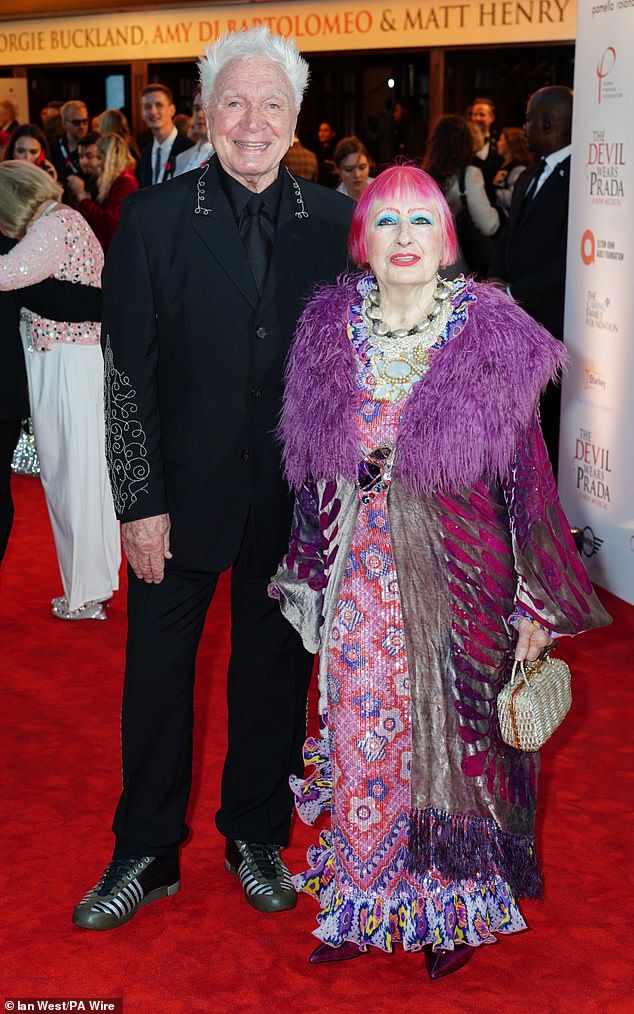 Dame Zandra Rhodes cut a very quirky figure as she hit the red carpet with a male pal