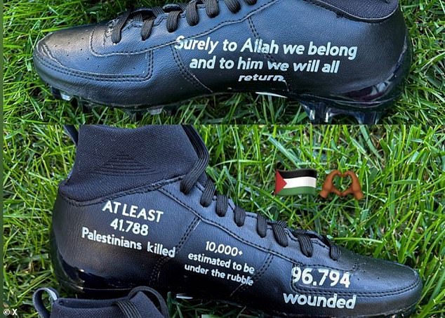 Azeez Al-Shaair nosio je propalestinske kopačke u nedjelju, prije nego što je izbačen zbog borbe