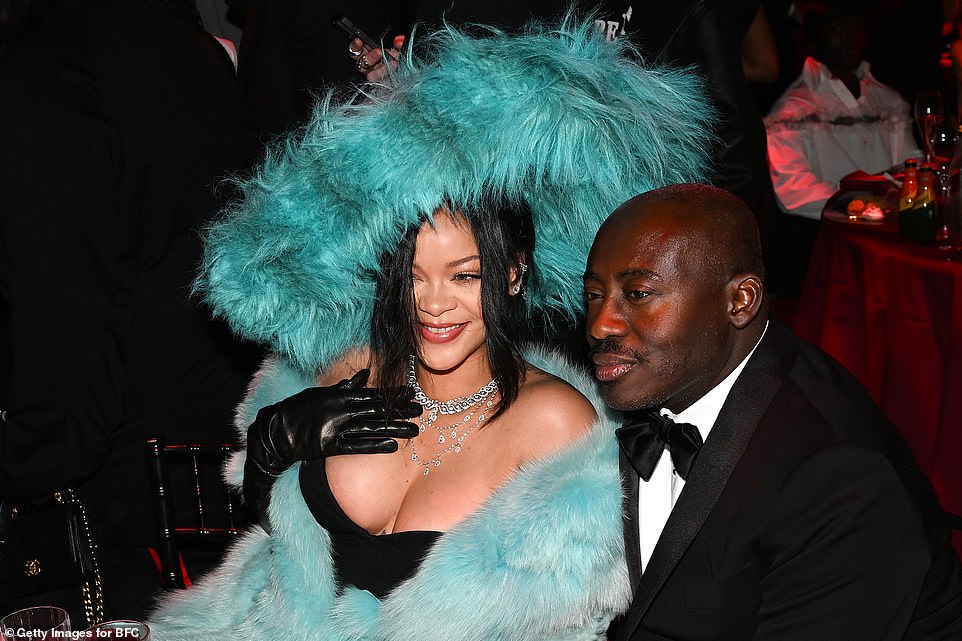The star looked in great spirits as she was joined with Edward Enniful inside the venue