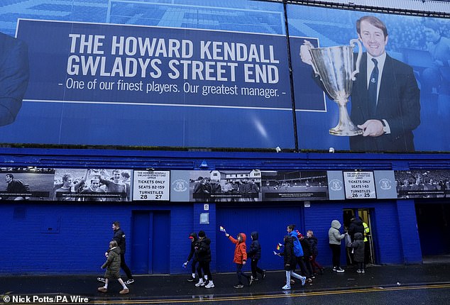 An Everton timeline montage wraps itself around the stadium and highlights their triumphs