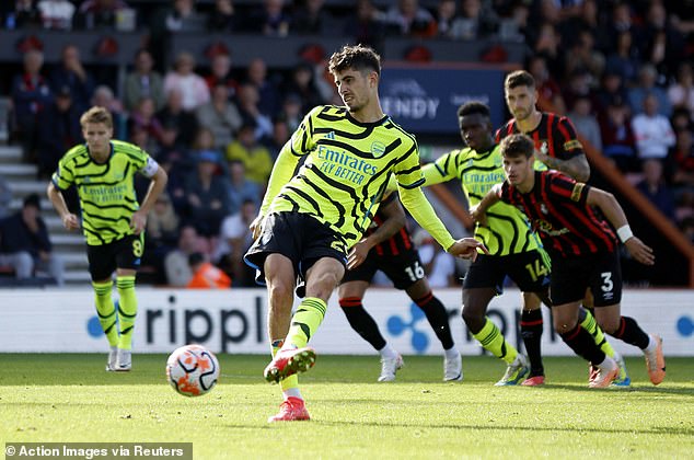 Havertz je postigao svoj prvi pogodak za Arsenal iz jedanaesterca u prošlosezonskoj 4-0 pobjedi nad Bournemouthom
