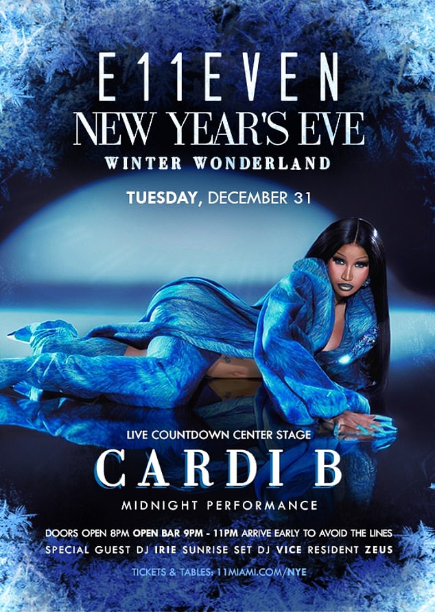 Cardi bi sljedeći put trebala imati ponoćni nastup tijekom E11EVEN Miami's NYE Winter Wonderland 31. prosinca gdje ulaznice koštaju 275 USD
