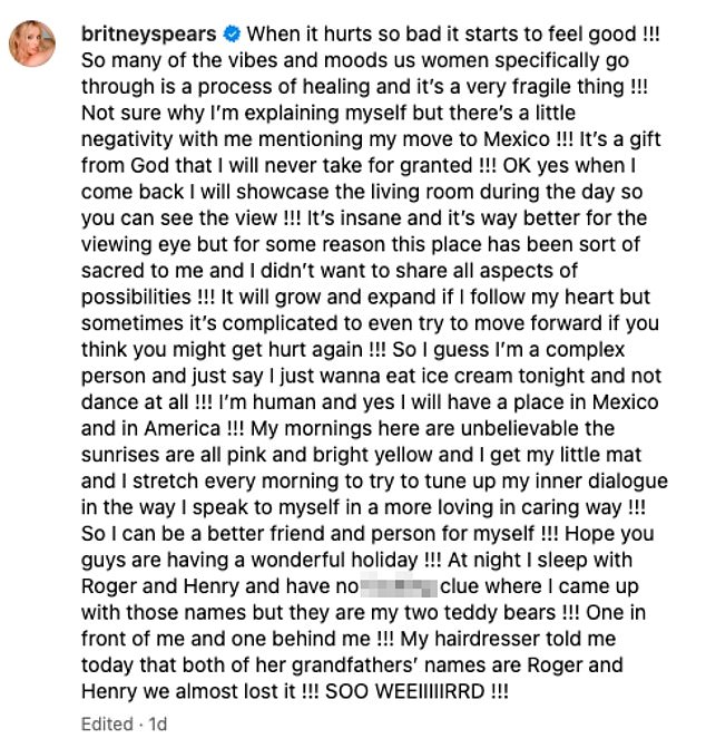 Snimka dolazi nakon što je Britney otvorila svoje brige da bi se 'mogla opet ozlijediti' u iskrenoj objavi na Instagramu u subotu