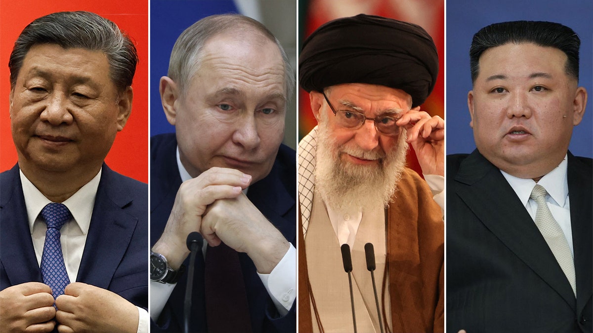 Četverostruko podijeljena fotografija Xi Jinpinga, Vladimira Putina, Alija Khameneija i Kim Jong Una.