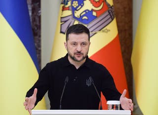 Predsjednik Volodymyr Zelensky govori tijekom tiskovne konferencije sa svojim moldavanskim kolegom nakon njihovog sastanka u Kijevu, Ukrajina, 25. siječnja 2025.