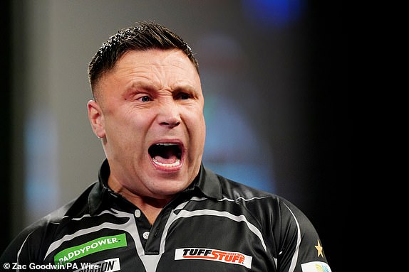 Gerwyn Price celebrates during their quarter final match against Chris Dobey on day fourteen of the Paddy Power World Darts Championship at Alexandra Palace, London. Picture date: Wednesday January 1, 2025. PA Photo. See PA story DARTS World. Photo credit should read: Zac Goodwin/PA Wire.RESTRICTIONS: Use subject to restrictions. Editorial use only, no commercial use without prior consent from rights holder.