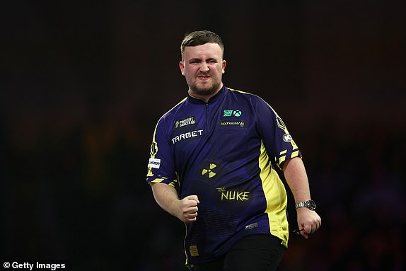 LONDON, ENGLAND - DECEMBER 30: Luke Littler of England reacts against Ryan Joyce of England during their fourth round match on day thirteen of the 2024/25 Paddy Power World Darts Championship at Alexandra Palace on December 30, 2024 in London, England.  (Photo by James Fearn/Getty Images)