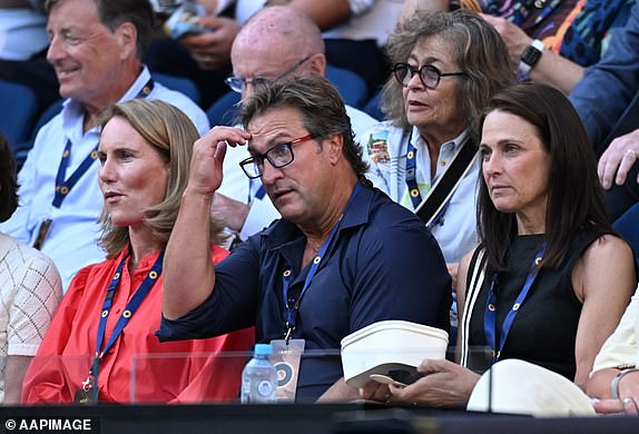 Western Bulldogs head coach Luke Beveridge looks on during the round 1 match between Alex De Minaur of Australiaand  Botic Van de Zandschulp of the Netherlands during the 2025 Australian Open at Melbourne Park in Melbourne, Monday, January 13, 2025. (AAP Image/James Ross) NO ARCHIVING, EDITORIAL USE ONLY