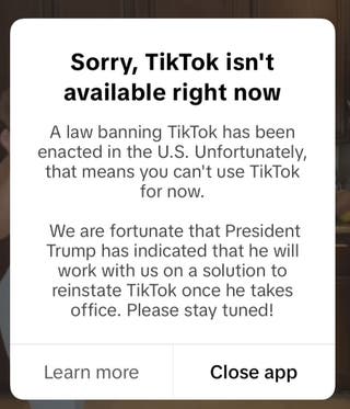 Sljedeća poruka pojavila se na ekranima TikTok korisnika kada su pokušali pristupiti aplikaciji u subotu navečer