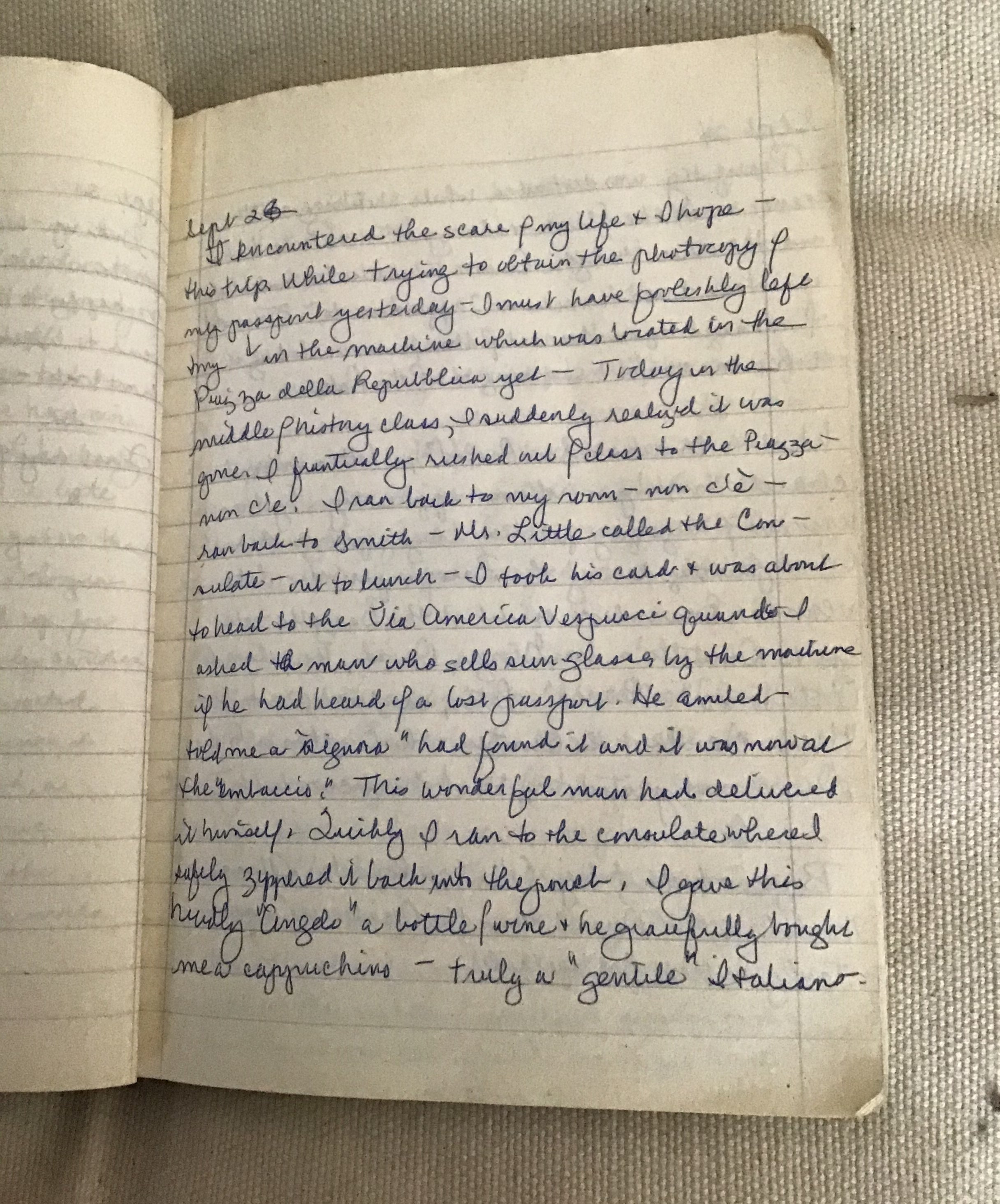 She said the loss of her travel diary from the seventies is especially painful