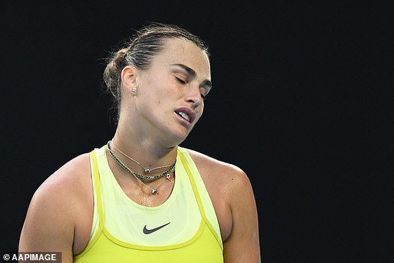 Aryna Sabalenka of Belarus during her 1/4 final match against Anastasia Pavlyuchenkova of Russia during the 2025 Australian Open at Melbourne Park in Melbourne, Tuesday, January 21, 2025. (AAP Image/Joel Carrett) NO ARCHIVING, EDITORIAL USE ONLY