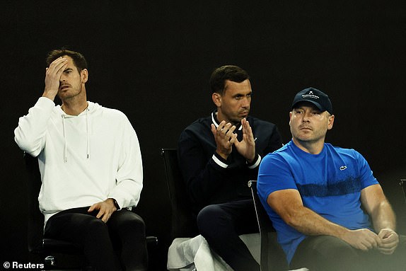 Tennis - Australian Open - Melbourne Park, Melbourne, Australia - January 21, 2025 Andy Murray, coach of Serbia's Novak Djokovic is seen during his quarter final match against Spain's Carlos Alcaraz REUTERS/Francis Mascarenhas