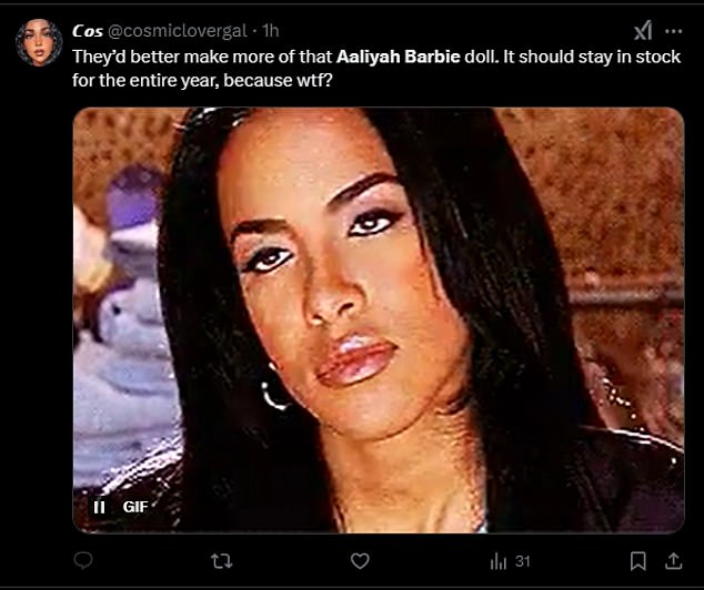 Jedan je dodao: 'Bolje bi im bilo da naprave više te lutke Aaliyah Barbie. Trebalo bi ostati na zalihama cijelu godinu, jer što?'