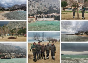 FOTO I VIDEO Vrijedni radnici u Omišu odolijevaju nepovoljnim vremenskim uvjetima i uređuju plažu