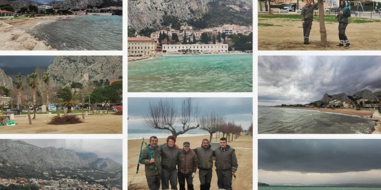 FOTO I VIDEO Vrijedni radnici u Omišu odolijevaju nepovoljnim vremenskim uvjetima i uređuju plažu