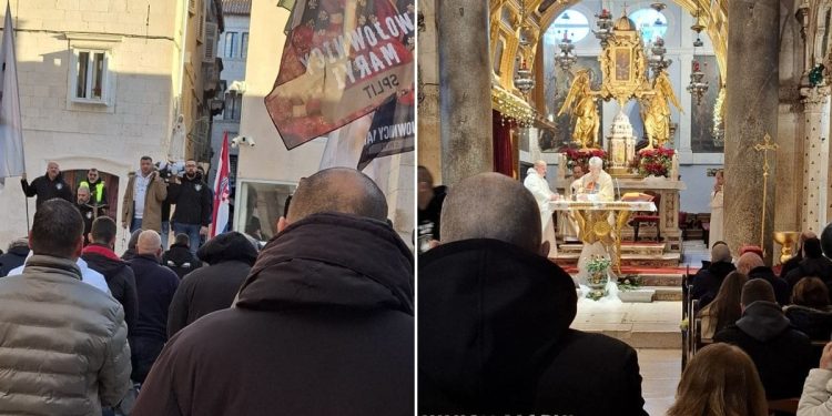 VIDEO Molitelji su i ove subote klečali na Peristilu. Muškarci su molili krunicu u 22 hrvatska grada