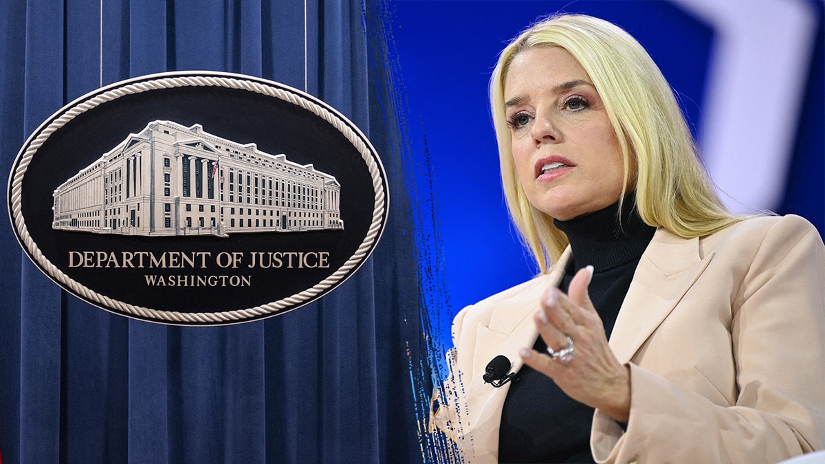Doj znak, lijevo; Pam Bondi, u redu